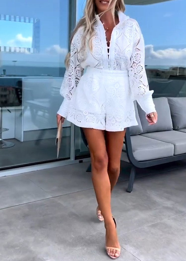 Short Jumpsuit with Lapel Cutout Design