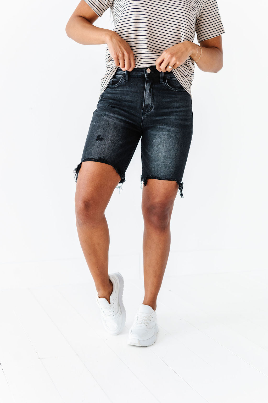 Wren High Rise Boyfriend Long Shorts in Black
