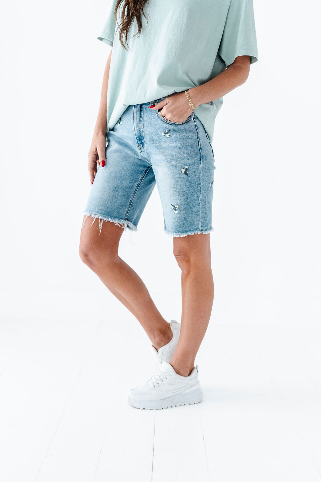 Sunny Embroidered Denim Bermuda Shorts