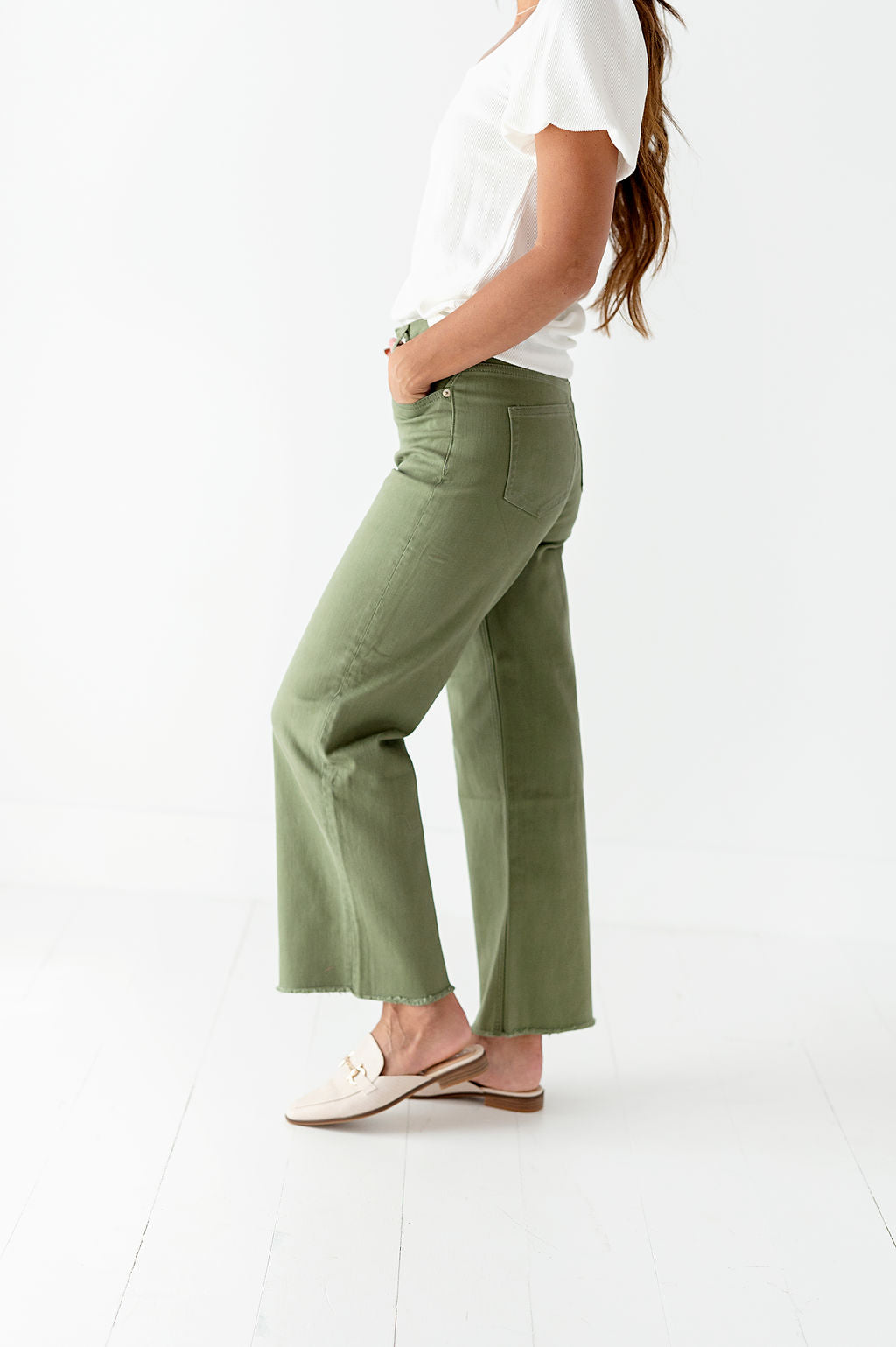 Kai High Rise Jeans in Olive - Size 24 Left