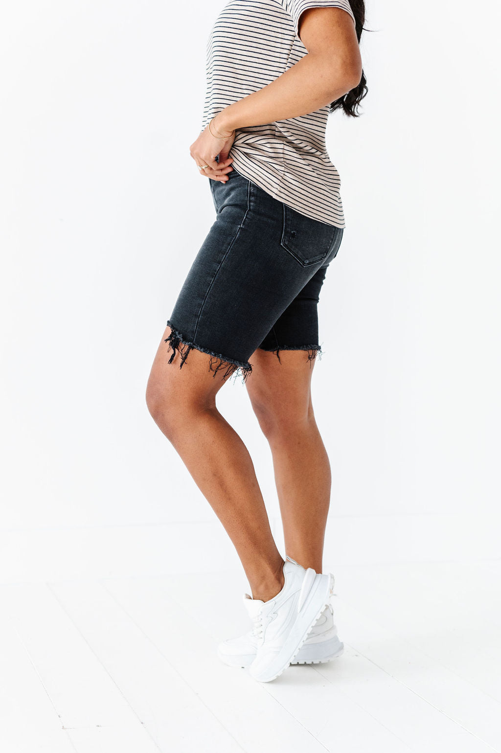 Wren High Rise Boyfriend Long Shorts in Black