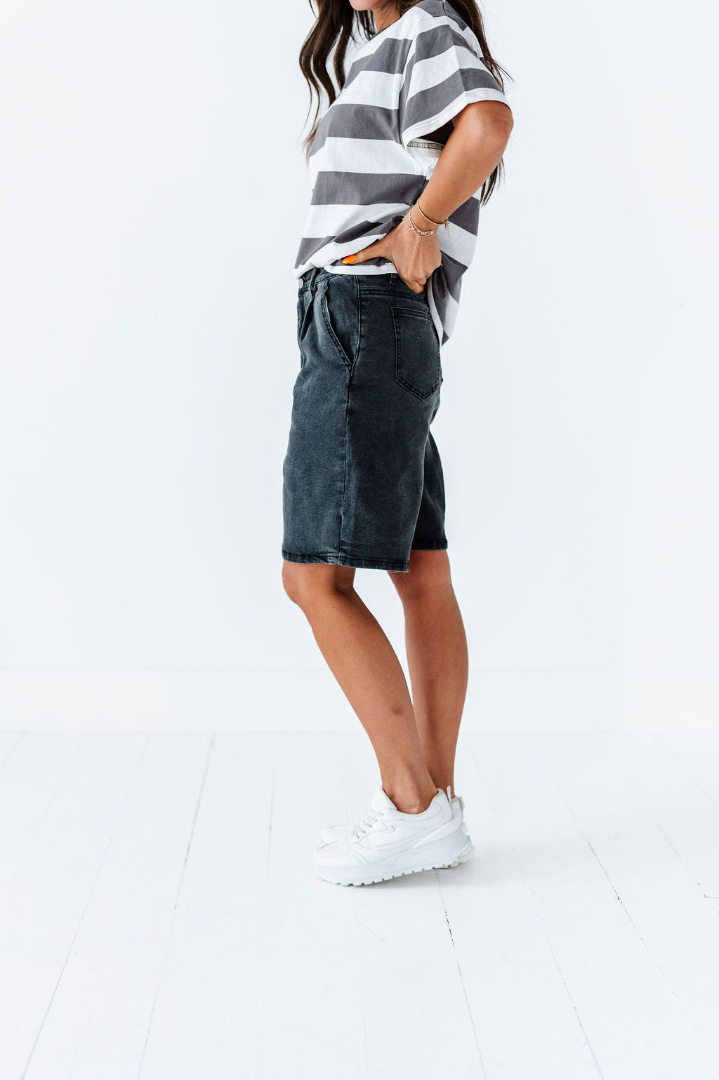 Jenna Denim Bermuda Shorts In Black
