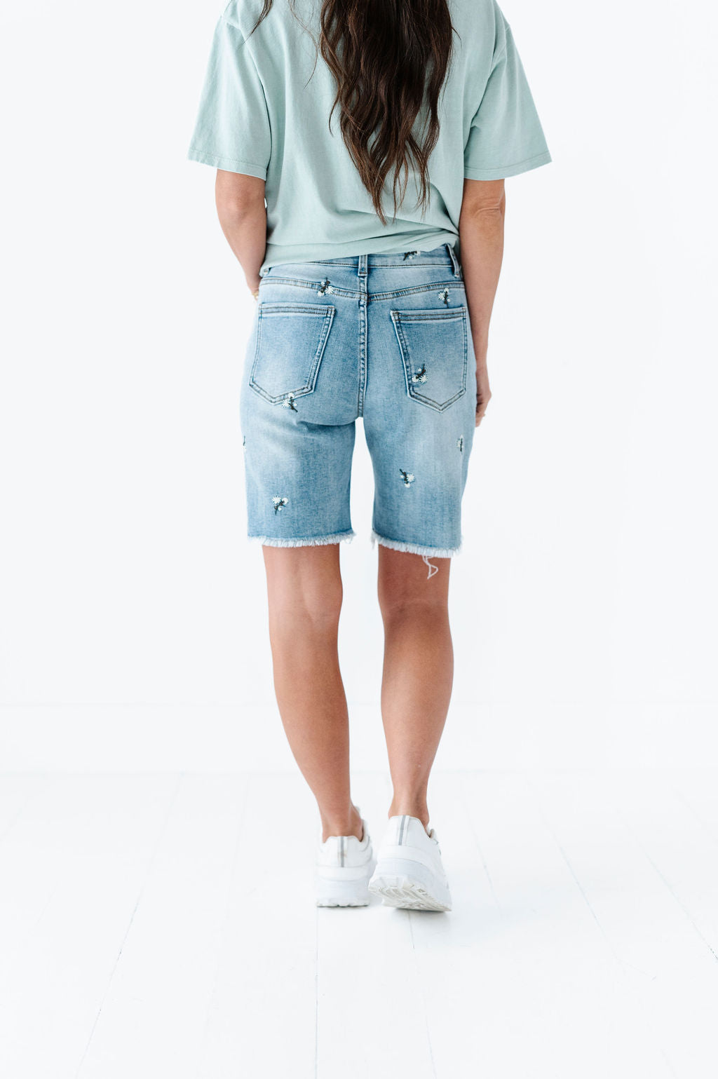 Sunny Embroidered Denim Bermuda Shorts