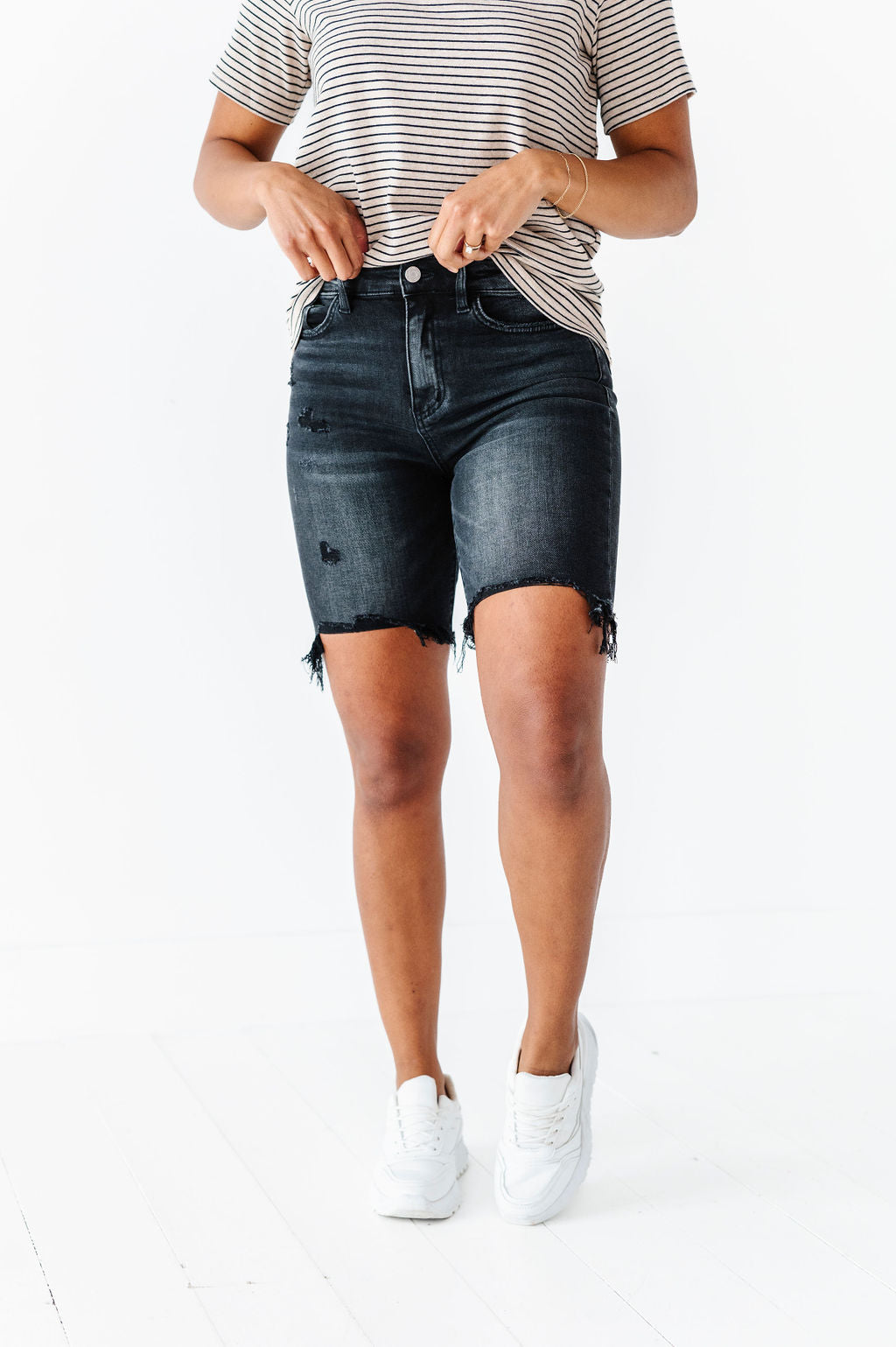 Wren High Rise Boyfriend Long Shorts in Black