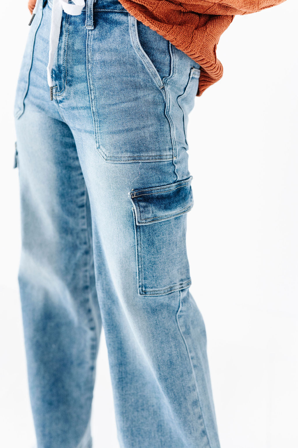 Heather Cargo Style Wide Leg Jeans