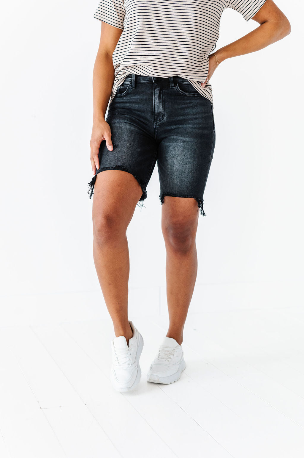 Wren High Rise Boyfriend Long Shorts in Black